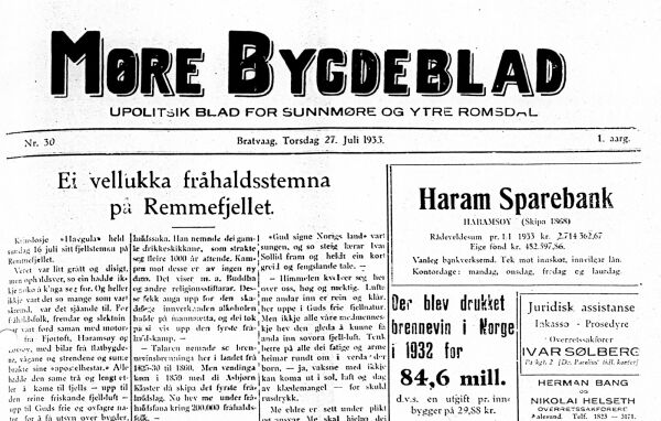 Den første lokalavisa  i distriktet