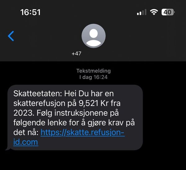 Denne sms'en er IKKJE frå Skatteetaten